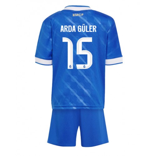 Dres Real Madrid Arda Guler #15 Rezervni za djecu 2025-26 Kratak Rukav (+ kratke hlače)